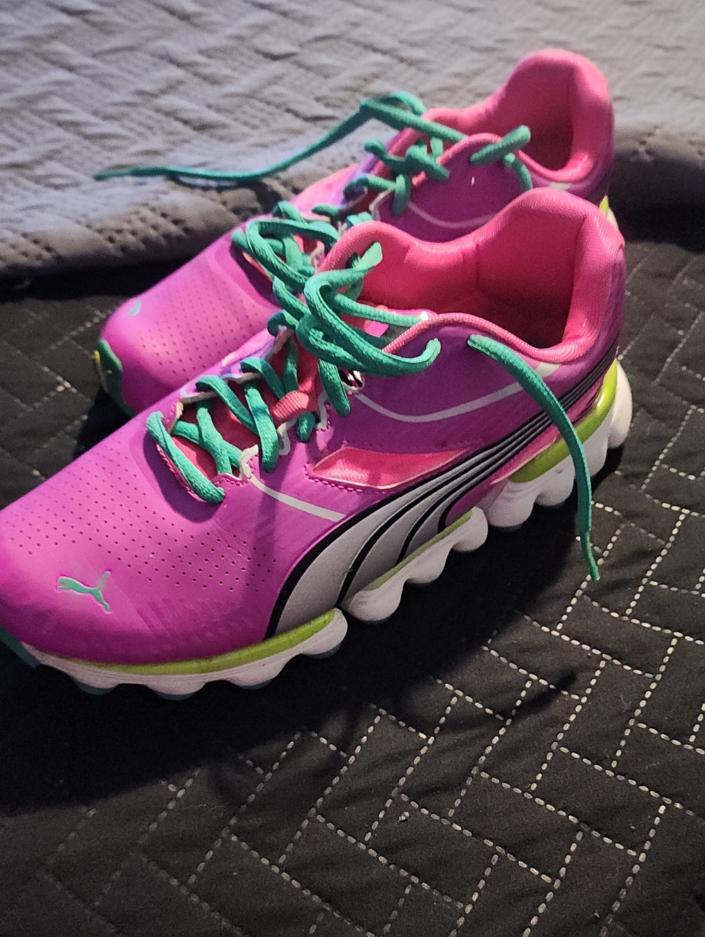 Puma Pink Running Sneakers with Teal Laces